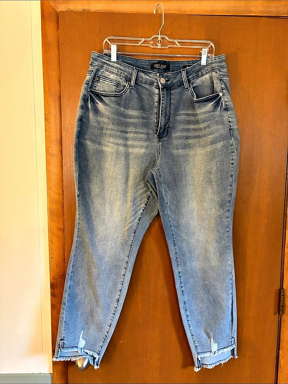 Judy Blue Relaxed Fit Distressed Split Hem Jeans Blue Straight-Leg Jeans Waist